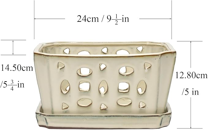 W&W Orchid Pot with Holes and Saucer for Repotting, Cream White, 9.7 Inches