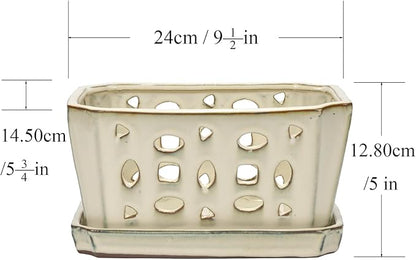 W&W Orchid Pot with Holes and Saucer for Repotting, Cream White, 9.7 Inches