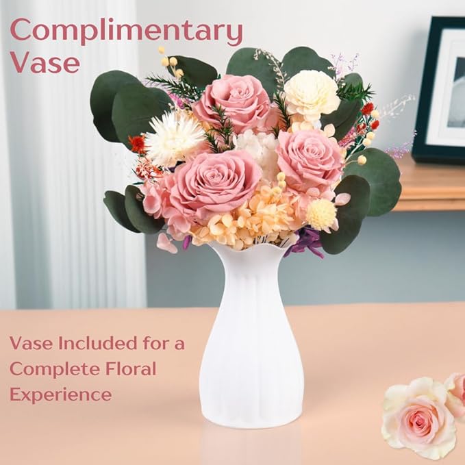 Forever Flowers Bouquet, Preserved Long-Lasting Pastel Pink Roses, Vase-Ready Arrangement for Birthday, Anniversary, Graduation, Valentine’s Day, Mother’s Day Gifts for Women
