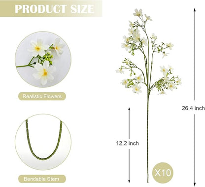 10 PCS Silk Flowers with Long Stems Artificial Flower for Tall Vase Outdoors Fake Babys Breath Bouquet Faux Floral Wedding Party Decoration Home Indoor Table Centerpiece Decor (White)