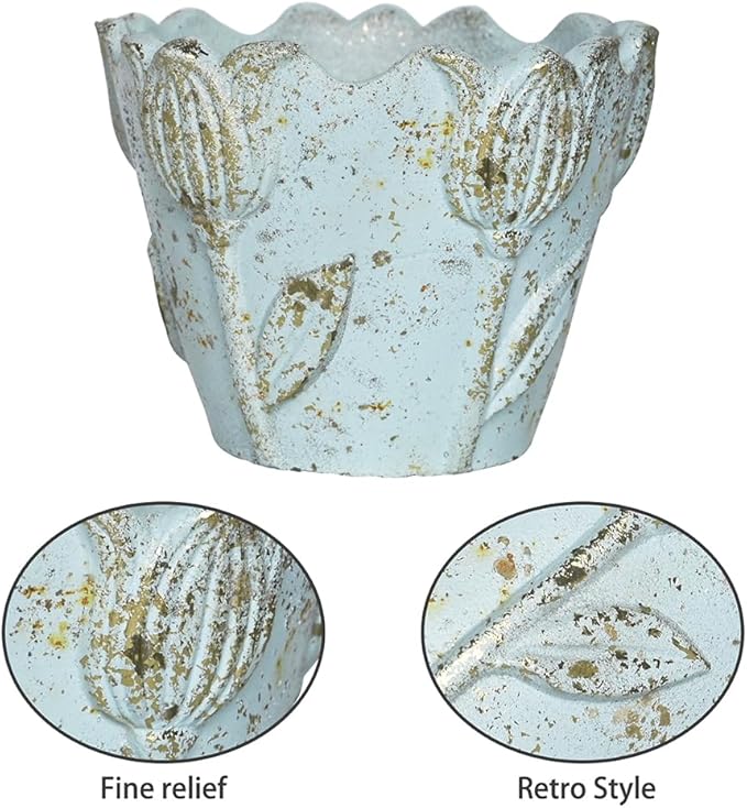 5.63" Rustic Cement Plant Pot Succulent Planters for Outdoor/Indoor Plants Vintage Tulip Planter Pot Cylinder Round Flower Pot for Succulent/Herbs/Violets, Home Garden Balcony Decor Blue