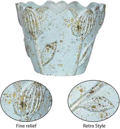 5.63" Rustic Cement Plant Pot Succulent Planters for Outdoor/Indoor Plants Vintage Tulip Planter Pot Cylinder Round Flower Pot for Succulent/Herbs/Violets, Home Garden Balcony Decor Blue