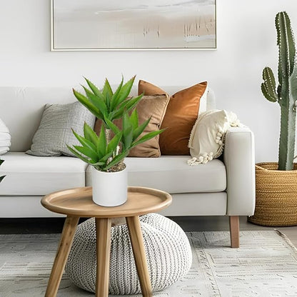 Hollyone Large Artificial Agave Plants Fake Three-Head Agave Succulents Plant Potted 17" Faux Plant in White Pot Succulent Aloe Vera Plants Indoor for Desk Modern Home Decor