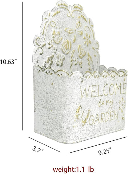 Decorative Hanging Wall Basket Shabby Chic Wall Planter for Indoor Planters Decor White Wall Planter Holder Metal Hanging Planter Wall Mounted Planter for Farmhouse Garden Wall Decor