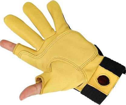 Genuine Cowhide Two-Finger Perforated Gloves - for Cycling, Gardening, Planting, Outdoor Machinery Handling