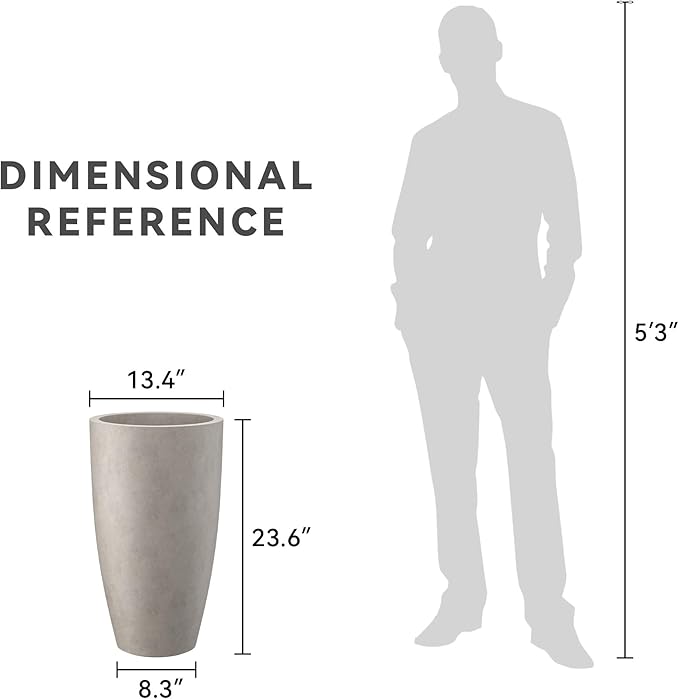 Kante 23.6" H Weathered Concrete Finish Concrete Tall Planters Large Outdoor Indoor Decorative Plant Pots with Drainage Hole and Rubber Plug, Modern Tapered Style for Home and Garden
