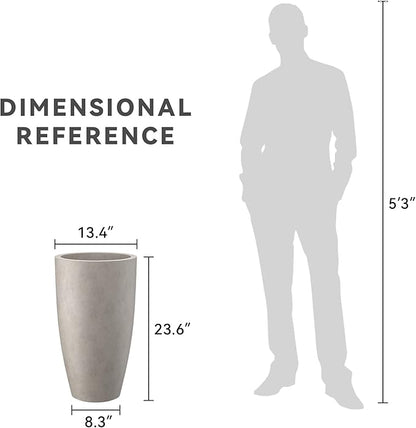 Kante 23.6" H Weathered Concrete Finish Concrete Tall Planters Large Outdoor Indoor Decorative Plant Pots with Drainage Hole and Rubber Plug, Modern Tapered Style for Home and Garden