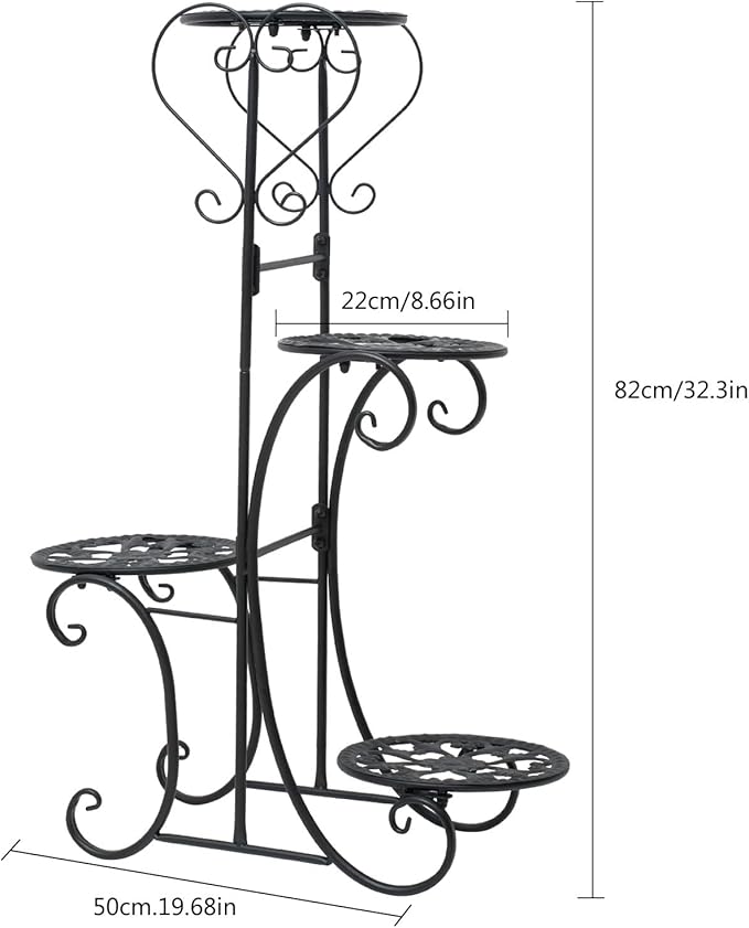 32inch Tall Metal Plant Stand Multi Tiered 4 Tier Multiple Flower Pots Holder Shelf Rack Display Stand Wrought Iron Planter Display Rack Potted Planter Shelves Organizer for Patio Balcony Garden