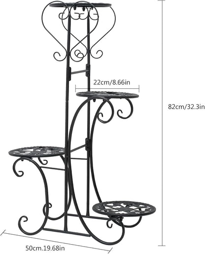 32inch Tall Metal Plant Stand Multi Tiered 4 Tier Multiple Flower Pots Holder Shelf Rack Display Stand Wrought Iron Planter Display Rack Potted Planter Shelves Organizer for Patio Balcony Garden