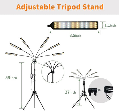Grow Lights for Indoor Plants Full Spectrum, 6 Heads 342 LED Plant Light with Auto On/Off Timer, 10-Level Dimming & Adjustable Stand for Houseplants, Home Gardeners
