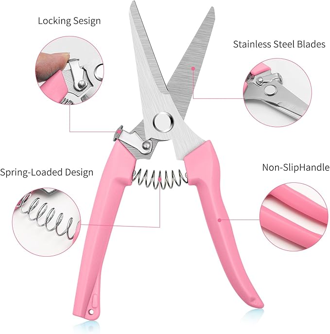 Flower clippers, 7.6 inch Pruning Shears for Beginners, High Strength Steel, Sharp Rust Resistant Floral Scissors with Comfortable Grip Handles, Garden Clippers, Rose Clippers for Gardening -PINK