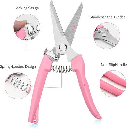 Flower clippers, 7.6 inch Pruning Shears for Beginners, High Strength Steel, Sharp Rust Resistant Floral Scissors with Comfortable Grip Handles, Garden Clippers, Rose Clippers for Gardening -PINK