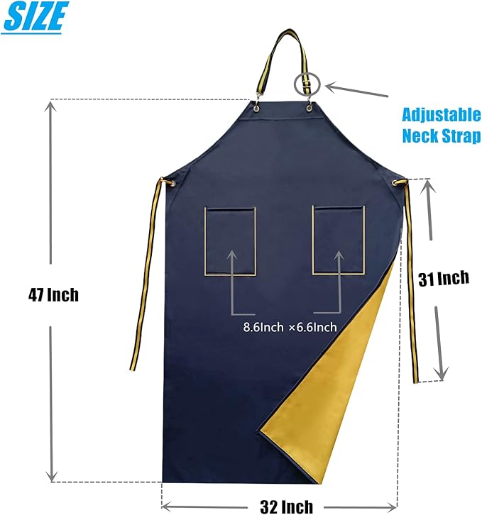 Rubber Aprons Waterproof with Pockets for Dishwashing, Dishwasher Apron Waterproof for Restaurant, 47 Inch Adjustable Neck Strap Butcher Apron for Men Water Proof, Heavy Duty Rubber Apron for Chemical