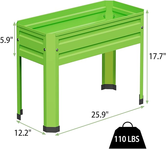 Raised Garden Bed with Detachable Legs Elevated Metal Planter Box for Growing Fresh Herbs Vegetables Flowers Succulents&Other Plants for Outdoor Backyard Patio (Green)