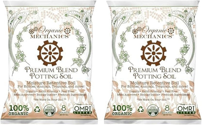 Organic Mechanics Premium Blend Potting Soil, 8 qt (Pack of 2) - Moisture-Retentive, Peat-Free, Compost - Enriched Mix with Worm Castings & Perlite for Houseplants, Annuals, Veggies & Tropical Plants