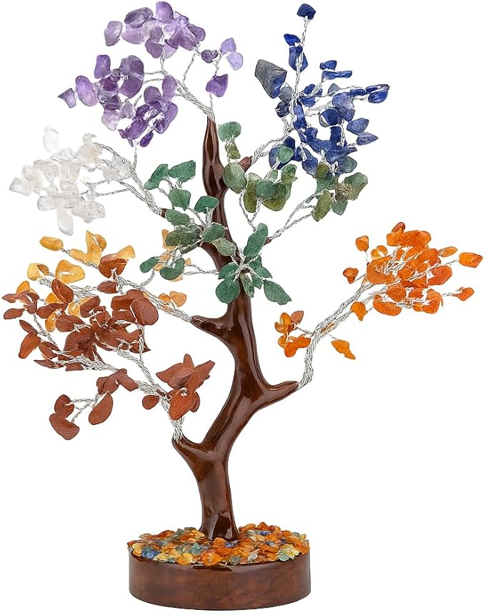 Seven Chakra Crystal Tree of Life Decor -Birthday Gifts for women -Positive Energy,FengShui Healing Bonsai Crystal Tree - Gemstone Money Manifest Good Luck,Spiritual Gifts for Mom -Home/Office Decor