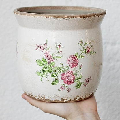Rustic Ceramic Pots for Plants, 6.21in. Vintage Crackle Glazed Planters for Indoor & Outdoor Plants with Drainage Hole, Unique Planting Pots for Gardening, Tuscan Decor Plant Pots Indoor, Floral