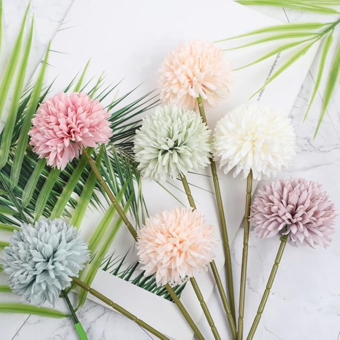 Artificial Chrysanthemum Ball Flowers Bouquet 12pcs Present for Important People Glorious Moral for Home Office Coffee House Parties and Wedding (Colorful)