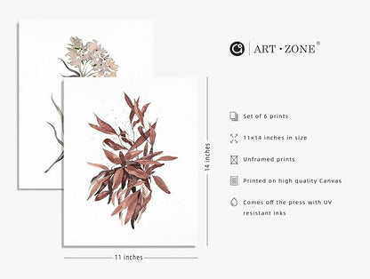 Boho Poster Prints Plant Art Wall Decor, 11x14 Canvas Prints Unframed Set of 6, Plant Posters Aesthetic for Bedroom
