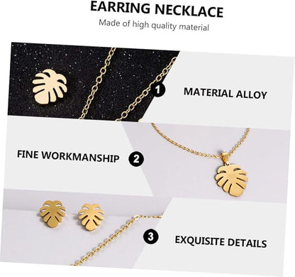 Monstera Leaf Jewelry for Women Dainty Lightweight Necklace and Earrings Trio Tropical Plant-inspired Accessories for Daily Wear Parties and