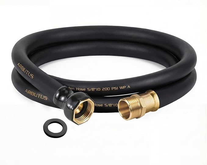 Garden Hose 5/8" x 10ft Brass Rubber Heavy Duty Water Hose 600 PSI Burst Pressure, Durable Flexible Hose for Yard, Car Wash, Pets Black