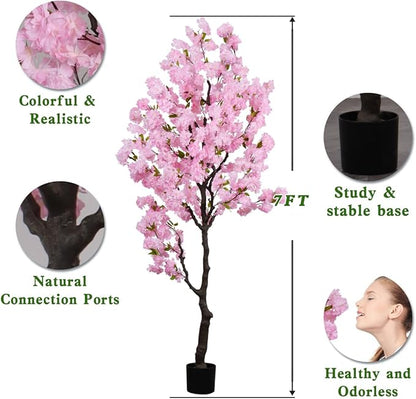Artificial Pink Cherry Blossom Tree 7 FT Faux Flowering Trees Fake Cherry Blossom Decorative Tree Indoor for Christmas New Year Home Decor