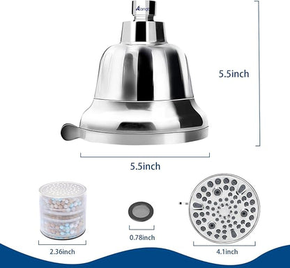 Filtered Shower Head | Shower Filter for Hard Water | Reduces Impurities | Stops Hair Loss, Soothes Dry Skin & Scalp - Chrome