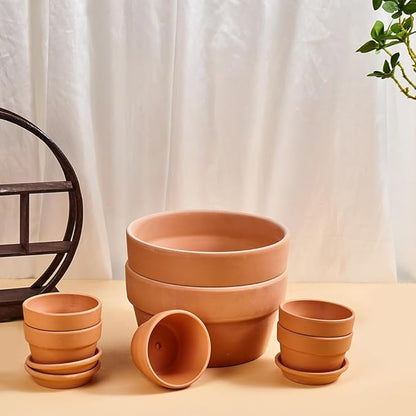 8 Inch Shallow Terracotta Pot for Succulent - 2 Pcs Large Clay Planter Pots with Drainage Hole, Shallow Plant Pottery Pots for Cactus Succulent and Other Indoor Outdoor Plants
