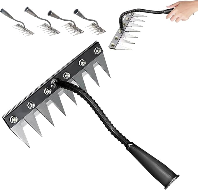 Iron Rake 2.0, Upgraded Iron Weeding Rakes 2.0, Iron Rake for Gardening and Weeding, Multifunctional Heavy-Duty Iron Rakes Gardening Hand Weeder Tools, Durable ＆ Lightweight (8 Teeth)