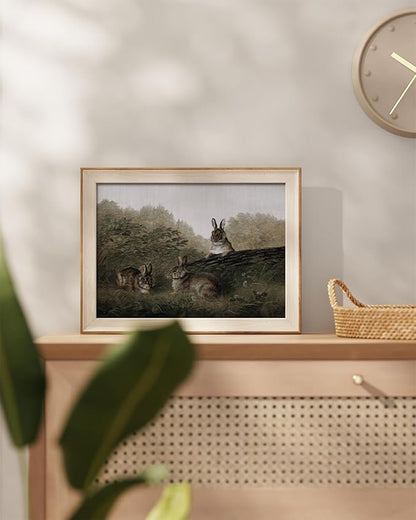 InSimSea Framed Canvas Wall Art of Rabbit Animal - Vintage Easter Bunny Room Decor, Aesthetic Wall Art Home Decor Oil Painting for Living Room Bedroom Botanical Landscape Farmhouse Wall Decor 12x16In