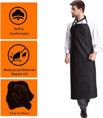 SourceTon Heavy Duty Waterproof Apron with Latex Gloves | 47" Long Chemical & Oil Resistant PU Apron & 14" Gloves for Dishwashing, Lab Work, Butchering, Cleaning, Gardening