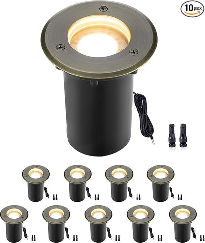 Gardenreet 12V Well Light - Brass Ip65 Waterproof Low Voltage Electric In-Ground LED Landscape Lighting, Fixture, Antique Bronze for Walkway Garden Patio Without MR16 Bulb