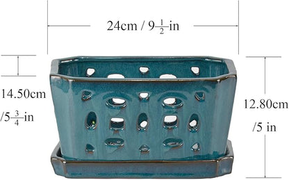 W&W Orchid Pot with Holes and Saucer for Repotting, Teal, 9.7 Inches