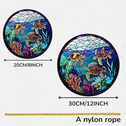 Acrylic Stained Window Hanging Turtle Acrylic Decoration for Indoor Outdoor Home Bar Office Garden Plastic Ornament Decor 12x12 Inch