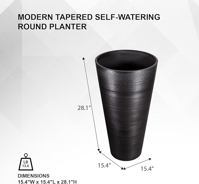XBrand Modern 28-Inch Tall Round Planter, Modern Tapered Planter Perfect for Indoor & Outdoor Planter, Patio Décor, Set of 2, Black