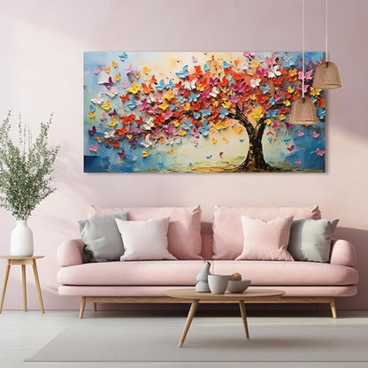 Butterfly Tree Canvas Wall Art Colorful Tree of Life Canvas Oil Painting Prints for Living Room Office Abstract Butterfies Tree Wall Décor Artwork Family Bedroom Farmhouse Décor,Ready to Hang (16x32 Inches)
