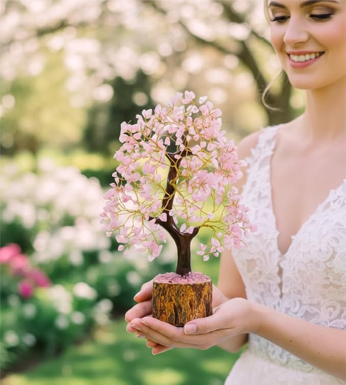 Rose Quartz Crystal Tree of Life – Handmade Healing Gemstone Money Tree for Positive Energy, Good Luck & Prosperity | Home & Office Decor | Gift for Women & Mom