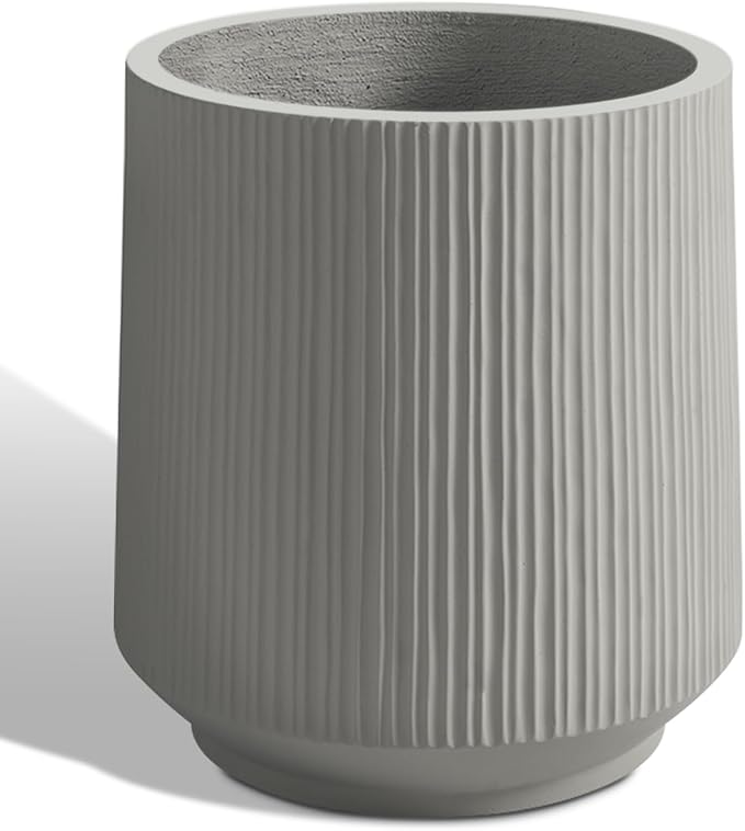 Concrete Planter Outdoor Indoor, Large Cement Plant Pots with Saucer for Trees Flowers (Vertical Gray, 17 inch)