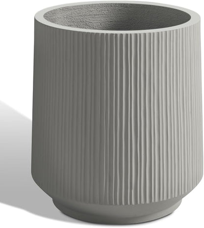 Concrete Planter Outdoor Indoor, Large Cement Plant Pots with Saucer for Trees Flowers (Vertical Gray, 17 inch)