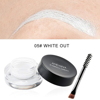 MAEPEOR 12 Colors Eyebrow Pomade - Full-pigmented, Long Lasting Waterproof Eyebrow Cream Gel Filling & Shaping Tinted Enhancers with Brush for Daily or Cosplay (05 White Out)