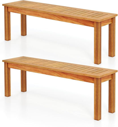 COSTWAY Outdoor Bench, 52” Backless Acacia Wood Narrow Bench for Patio, Park, Garden & Front Porch (2,52”)