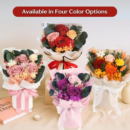 Forever Flowers Bouquet, Preserved Long Lasting Pink-Red Roses Flower Bouquet for Valentine’s Day, Christmas, Anniversary, Birthday Gifts for Her