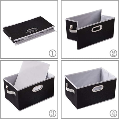PRANDOM Large Collapsible Storage Bins for Closet [5-pack] Decorative Fabric Storage Baskets Cubes with Leather/Metal Handles for Shelves Bedroom Living Room Black (14.9x9.8x8.3 Inch)
