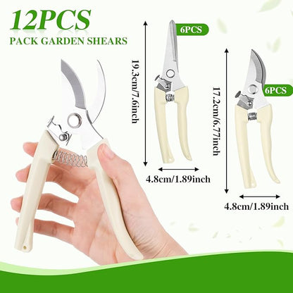 12 Pcs Garden Shears Flower Scissors Pruning Shears Floral Garden Clippers Hand Pruners Branch Cutter Gardening Tools for Plants Cutting, Trimming, Fruits Picking(Bypass, Straight)