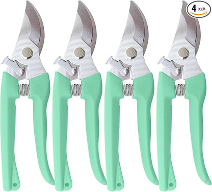 Pruning Shears for Gardening, 4 Pack Garden Scissors for Cutting Fresh Flowers, Floral Clippers for Plants, Fruits (Green)