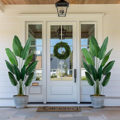 Artificial Bird of Paradise Plant 5 Ft Tall Fake Banana Leaf Plant for Indoors and Outdoors,Faux Palm Tree with Plastic Pot for Office and Home Decor,L1602PCS