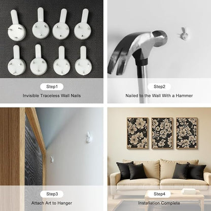 Large Vintage Floral Framed Canvas Wall Art Set,Mid Century Modern Flower Wall Decor,Neutral Wildflower Art Prints,Retro Botanical Plant Artwork for Living Room,Dining Room,Office-24 x36 x3