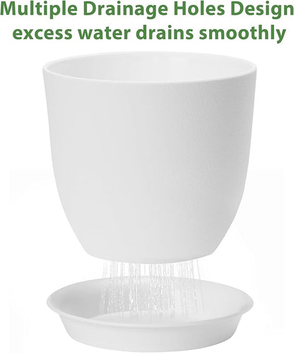 Plastic Plant Pots 9/8/7.5 inch Set of 3, Indoor Planters with Drainage Holes and Tray, Thickened Plastic Flowers Pots for Indoor Outdoor Garden Plants and Flowers, White