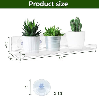 2 Pack Suction Cup Window Shelf for Plants 16 Inches, Clear Acrylic Indoor Plant Shelf Window Ledge Garden Sill Extender for Micro Greens, Seed Starter Pots, Herb Planters