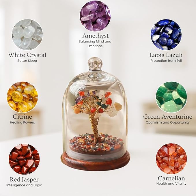 RITUALISTIC Dome Crystal Chakra Tree | Gemstone Bonsai for Healing, Energy Balance, Meditation | Spiritual Crystal Tree of Life with Natural Crystals for Positive Vibes | Perfect for Gift & Christmas
